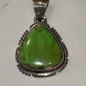 Vtg Johnny Johnson JJ navajo Native American turquoise & silver pendant signed